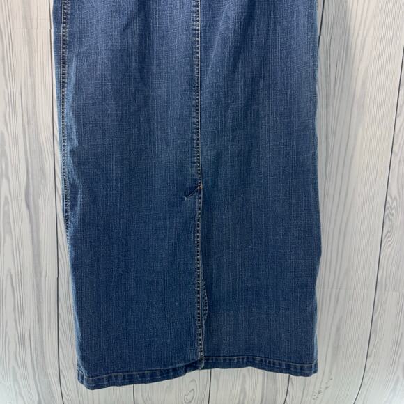Vintage Y2K 2000s Faded Glory Stretch Back Slit Denim Maxi Skirt Pocket Size 10 - Picture 5 of 9